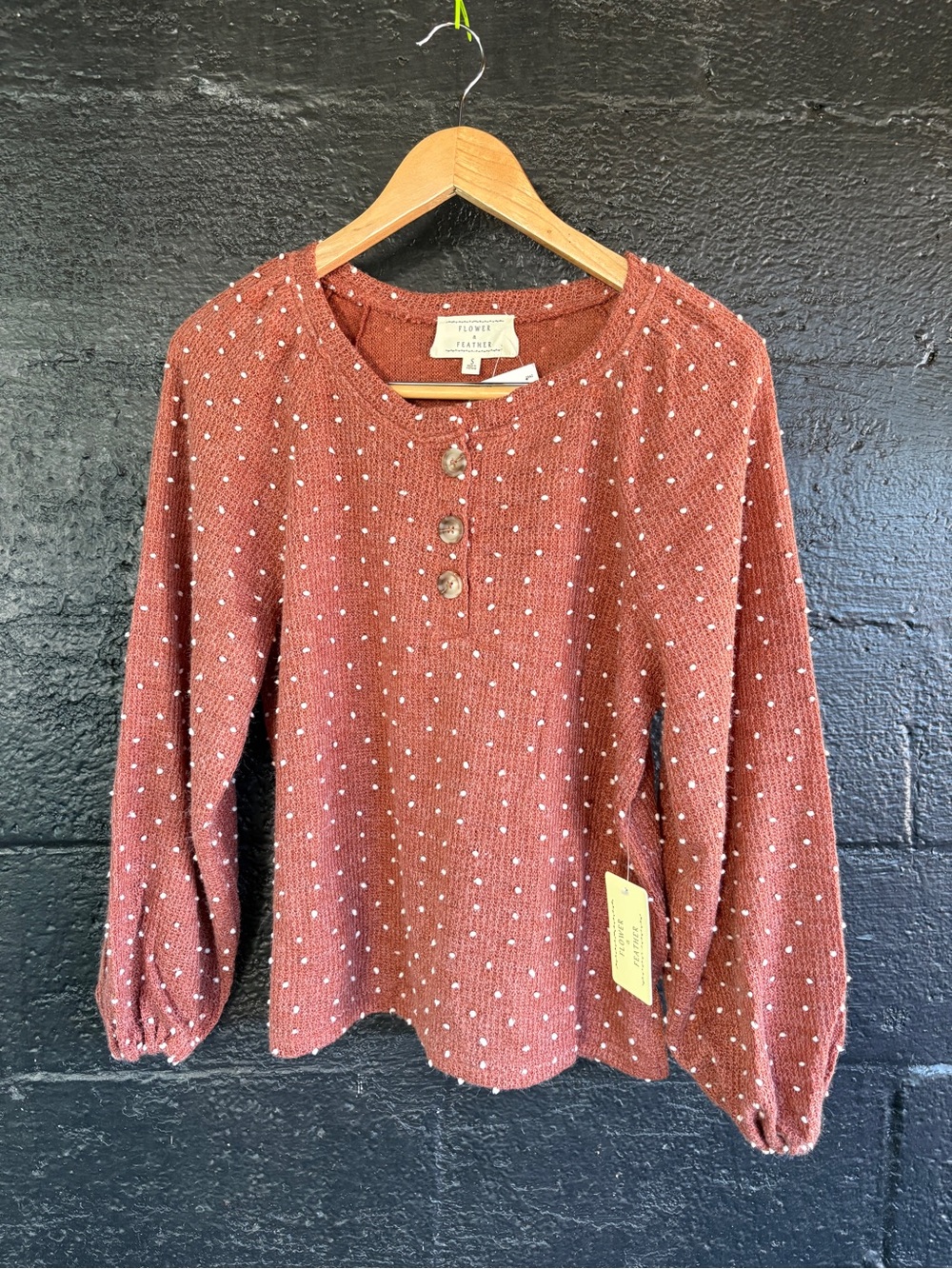 Flower & Feather Women's Rust Dot Blouse Button Front